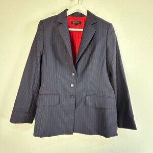 Escada Womens Pinstripe Wool Blazer Jacket Dark Blue Size 40 Three-Button Casual